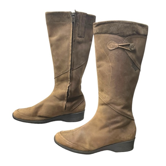 TEVA Jade Cove Tall Boots Size 11 Brown Leather Riding Boho Full Zip - Picture 1 of 7